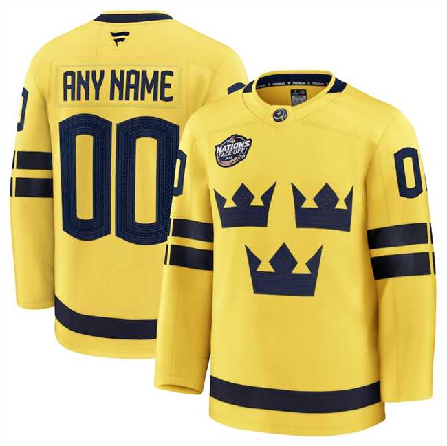 Mens Sweden Active Player Custom Yellow 2025 4 Nations Face-Off Premium Stitched Jersey